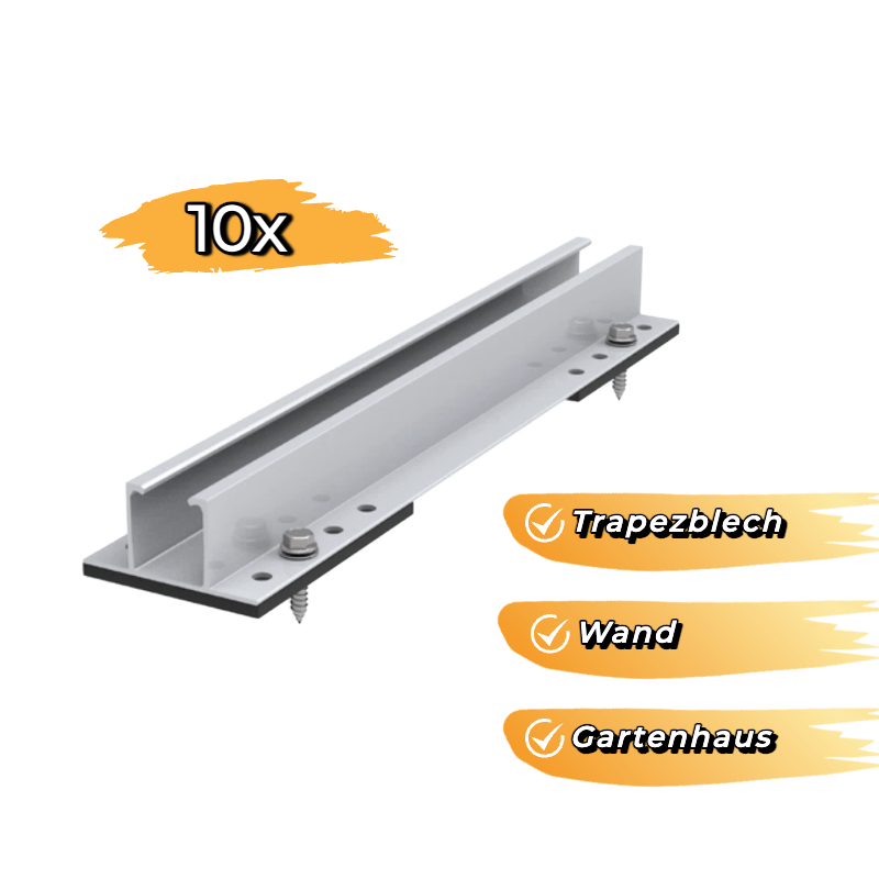 Kurzschiene de Kurzschiene Montage-Set für Trapezblech 10 Stück, 1*4 PV-Module (nebeneinander) - Image 1